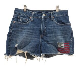 Old Navy High Rise OG Straight Denim Shorts American Flag Cut Offs‎ Size 12